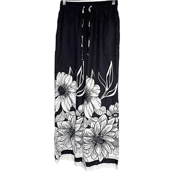 Boho Floral Bralette & Palazzo Pant Lounge Set in Black - Picture 5 of 9